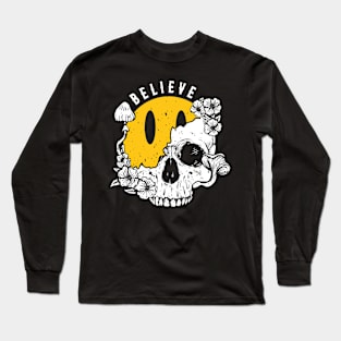"Believe" Emoji & Psychedelic Skull Long Sleeve T-Shirt